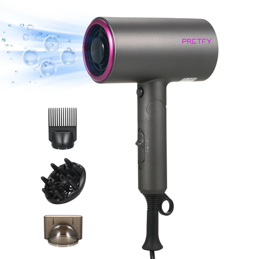 Travel Hair Dryer with Diffuser, Professional Ionic Hair Dryer Low Noise Lightweight Blow Dryer with Comb, Foldable Hair Dryer with 3 Heating/2 Speed/Cold Settings for Travel, Salon Use 1800W