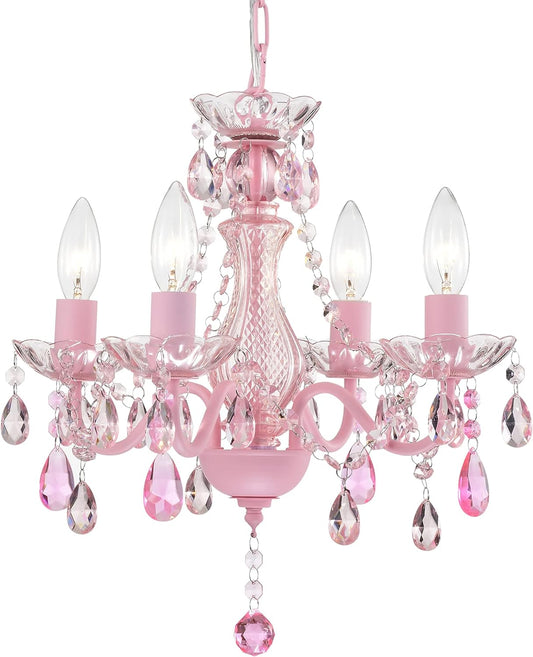 Pink Chandelier Mini Crystal Chandelier 4 Light Chandeliers Small Chandelier for Girls Room